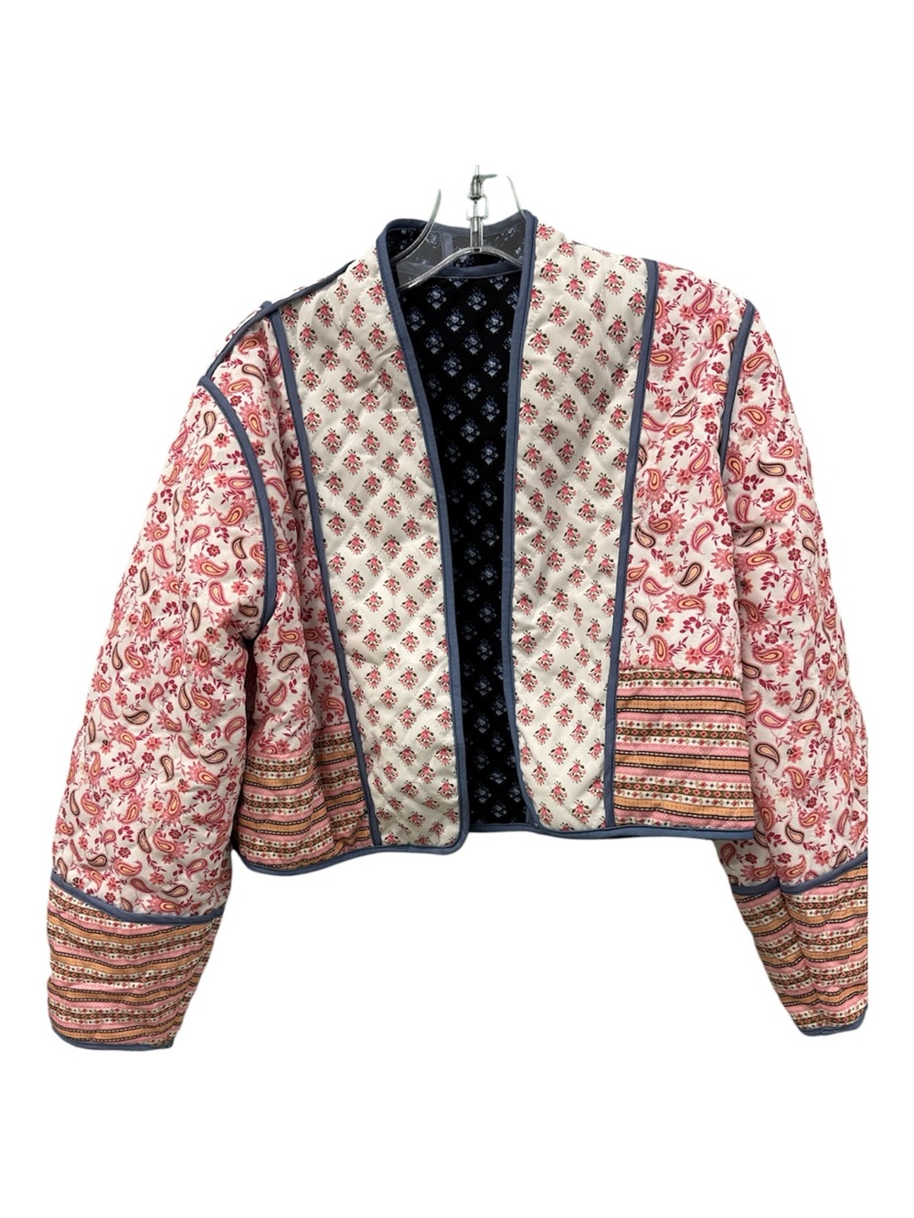 Quilted Paisley Cropped Jacket - Pink/White